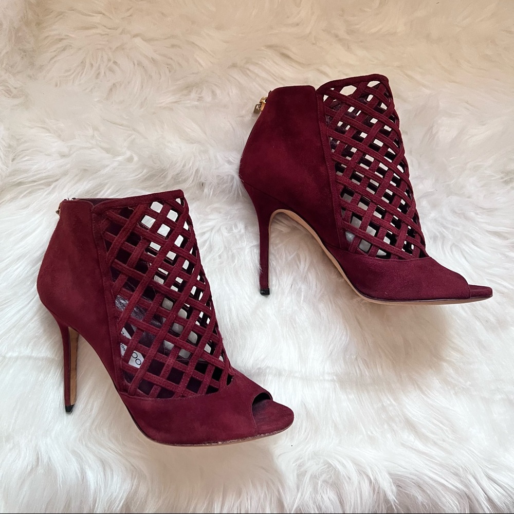 *SOLD* JIMMY CHOO Logo Dane Open Toe Caged Suede Booties - Picture 7 of 12